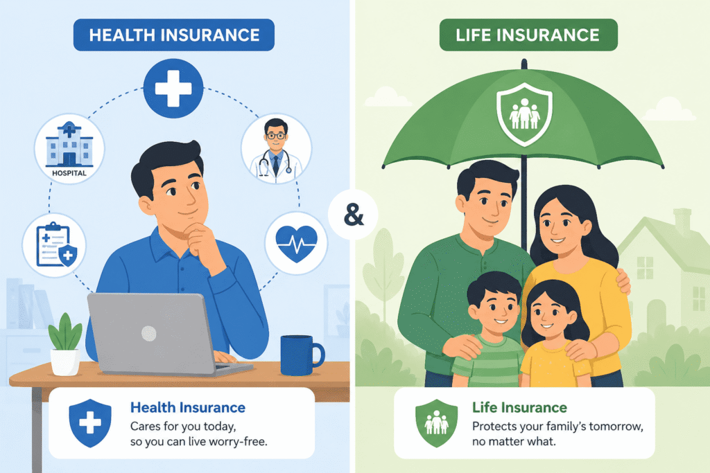 A young worker may choose health insurance first. A family person may choose life insurance for family safety.